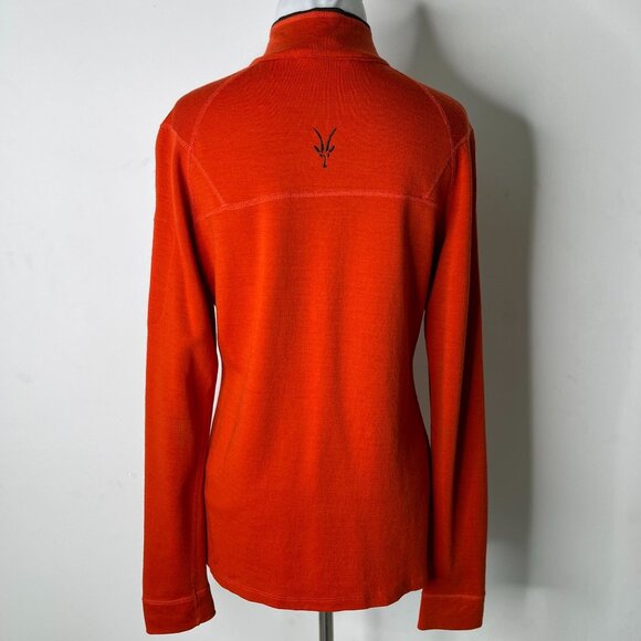 Ibex Women's Orange 100% Wool 1/4 Zip Pullover Mock Neck sweater Size Large - Picture 4 of 16